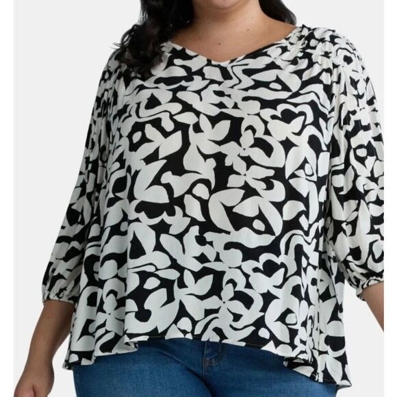 Terra & Sky plus size, black and white full blouse size 4X - Picture 2 of 13